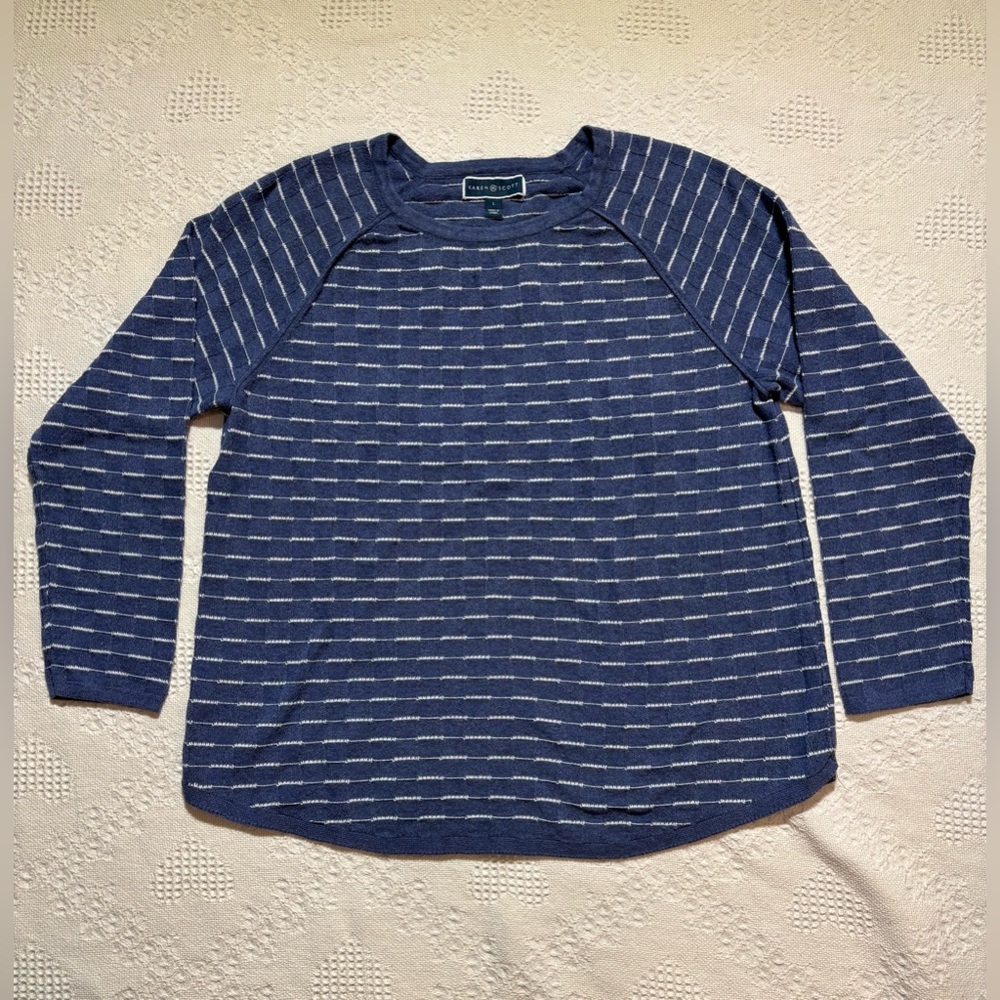 Blue/White Striped Cotton Knitwear  Large Coastal Grandma Beach Resortwear